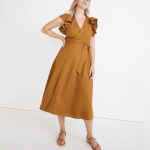 NWOT Madewell Linen Midi Wrap Dress Mustard Gold Yellow Ochre Womens Medium